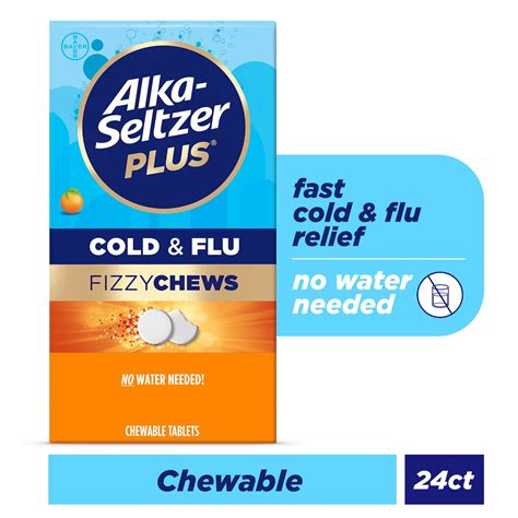 Alka-Seltzer Plus Cold & Flu Fizzy Chews Orange Flavor 24 Count - Walmart.com