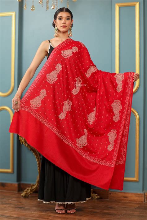 Pashtush Womens Extra Fine Wool Shawl, Tone And Tone Ambi Design, Red ...