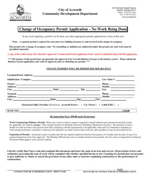 Fillable Online cityofacworth Change of Occupancy Permit Application No ...