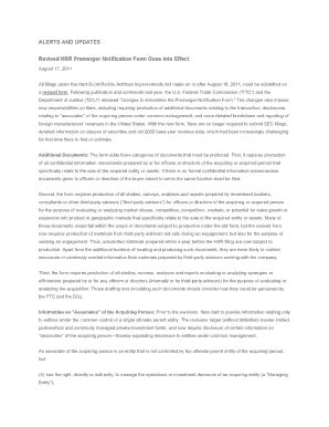 Fillable Online ALERTS AND UPDATES Revised HSR Premerger Notification ...