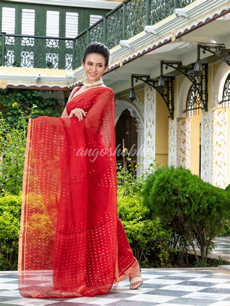 Red Silk Handloom Saree – angoshobha
