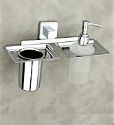 KANJAL Stainless Steel Chrome Toothbrush Holder with Glass Liquid Soap ...