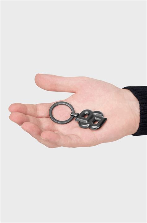 BOSS - Key ring with matte-gunmetal Double B monogram - Dark Grey