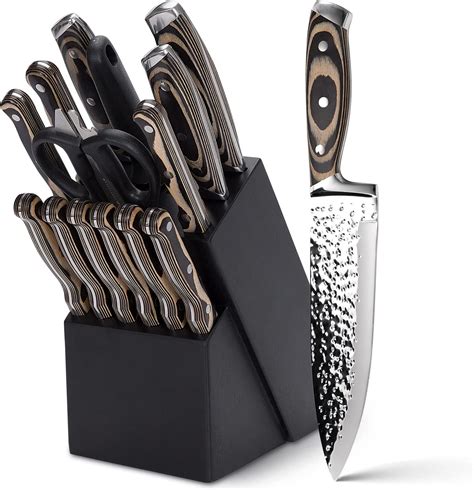 Knife Set,15 Pieces Kitchen Knife Set with Wooden Block,High Carbon ...