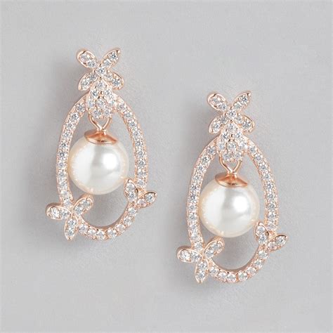 Blooming CZ & Pearl 925 Sterling Silver Rose Gold-Plated Earrings – Zavya