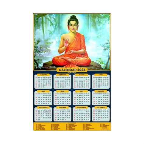 ESCAPER Lord Gautam Buddha Calendar 2024 for Wall Single Page Buddist ...