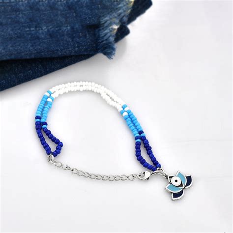 Evil Eye Blue And White Beads Silver Oxidized Chain Bracelet – VOYLLA