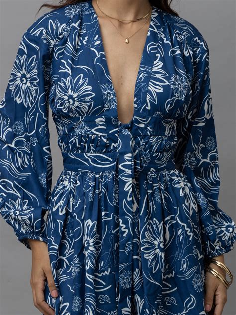 Adele Blue Floral Print Mini Dress – Hauteque
