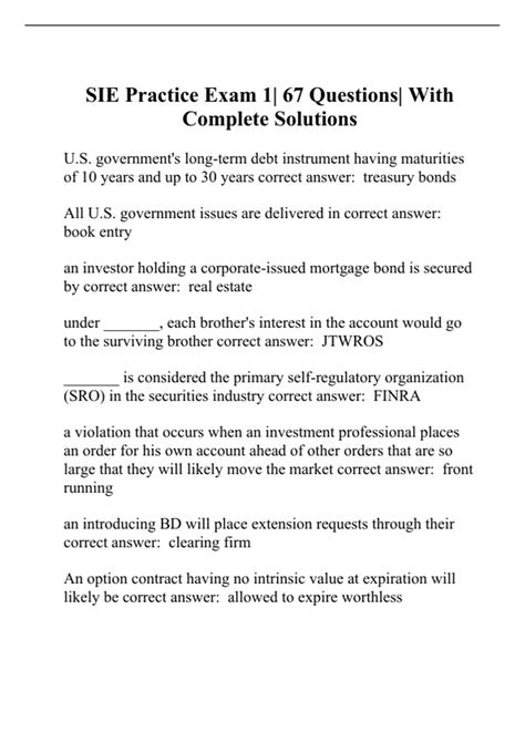 SIE Practice Exam 1| 67 Questions| With Complete Solutions - SIE ...