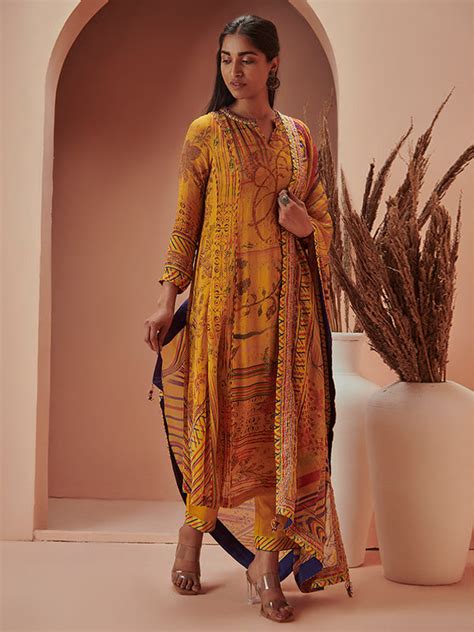 Buy Yellow Kurta Set with Dupatta | Shop Saundh