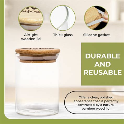 Buy Glass Jars with Bamboo Lids - Variety Pack of Unique Sizes - Bamboo ...