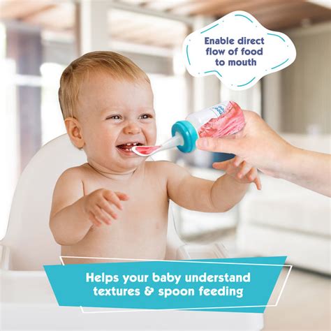 Mee Mee 2 In 1 Baby Feeding Bottle With Spoon 125Ml (Blue) | Me n Moms