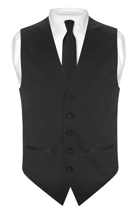 Slim Fit Black Vest | Mens Solid Color Dress Vest NeckTie Hanky Set