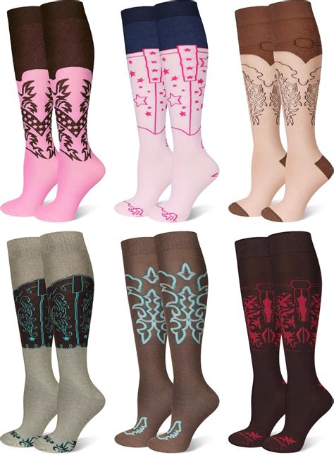 Amazon.com: Twistover 6 Pairs Cowgirl Boot Socks Western Cowboy Boot ...