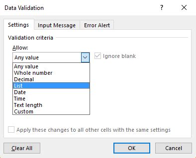 Image result for Data Validation Drop Down List Excel