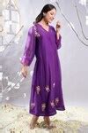Buy Purple Kurta- Chanderi (70% Cotton And 30% Silk) Mehrang & Leggings ...