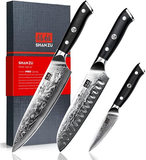Amazon.com: SHAN ZU Damascus Knife Set 3 PCS, Japanese Super Steel ...