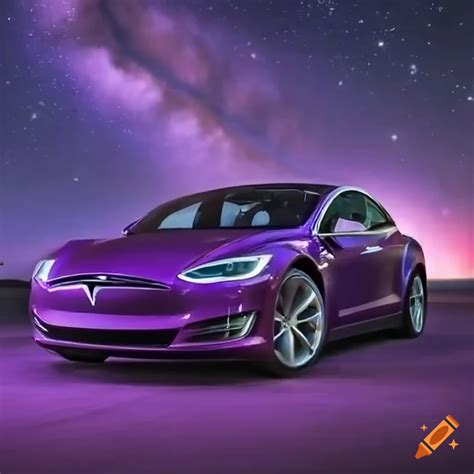Purple Tesla Model S in outer space on Craiyon