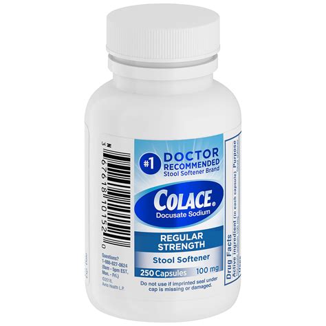 Colace Regular Strength Stool Softener, 100 mg Capsules, 250 Count ...
