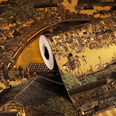 wolpin Non-Woven Wallpaper Non-Adhesive (53 x 950 CM) (Black & Gold ...