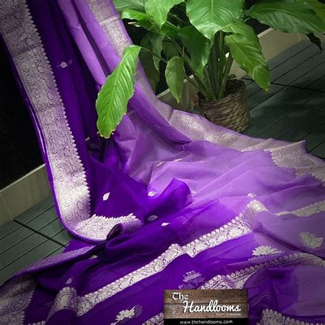 Purple Pure Georgette Handloom Banarasi Saree — The Handlooms