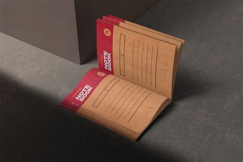 Kraft Paper Notebook Mockup with Half-Open Pages