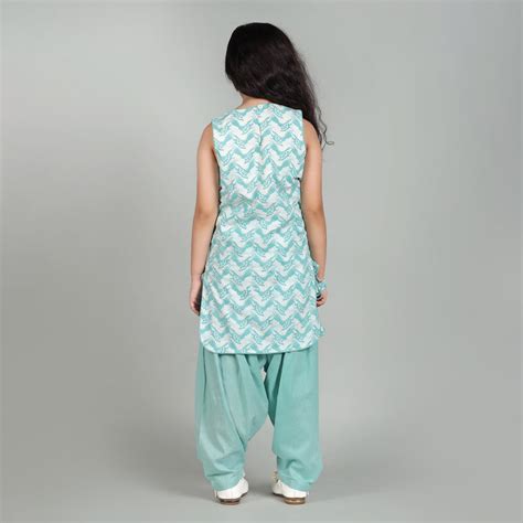Cotton Patiala Suit Set For Girls with The Talkative Turtle Print ...