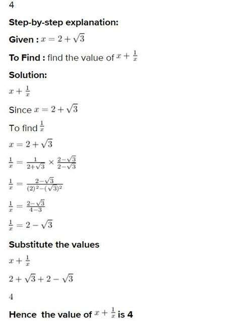 if x=2+√3. find x1/x - Brainly.in
