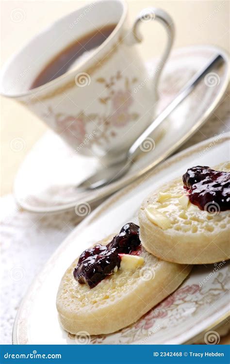 Tea and crumpets stock photo. Image of breakfast, breaktime - 2342468