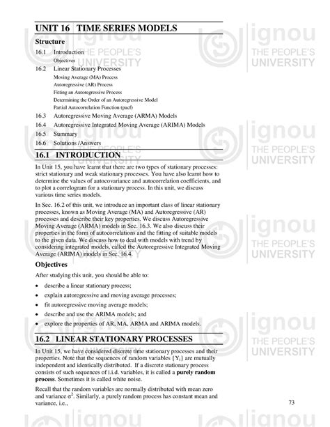 Arima-TIME Series - 73 UNIT 16 TIME SERIES MODELS Structure 16 ...