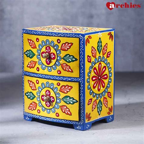 Desi Archies 2 Drawer Yellow Wooden Box