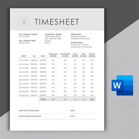 Timesheet Template | Modern and Professional Employee Timesheet ...