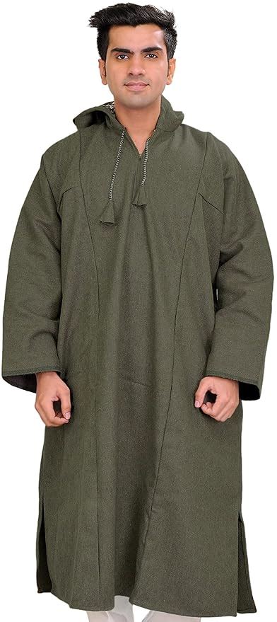 Buy Exotic India Phiran for Men from Kashmir with Hood - Pure Wool ...