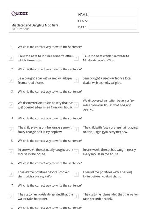 Image result for Modifiers Exercises PDF