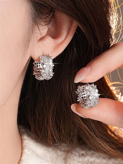 1pair Fantasy Cubic Zirconia Flower Hoop Earrings For Women CZ Wedding ...