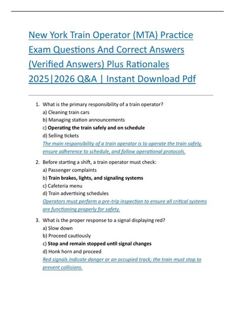 New York Train Operator (MTA) Practice Exam Questions And Correct ...