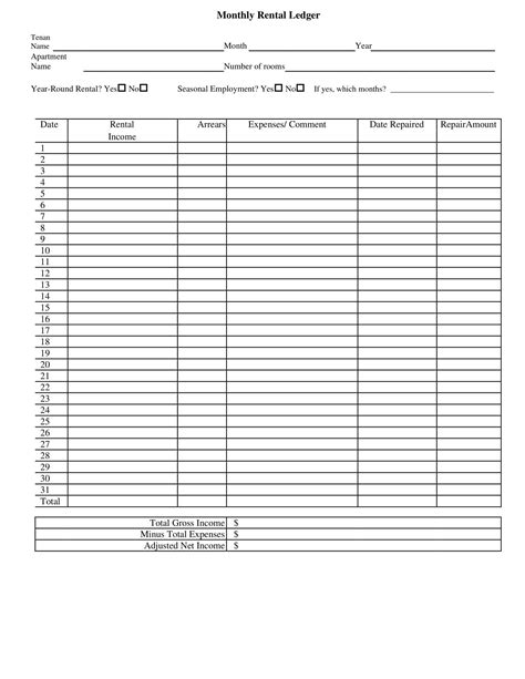 Free Printable Rental Ledger Template [Excel, Word, PDF, Google Sheets]
