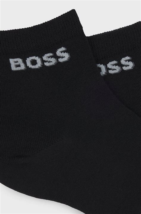 BOSS - Two-pack of cotton-blend short socks with logos - Black