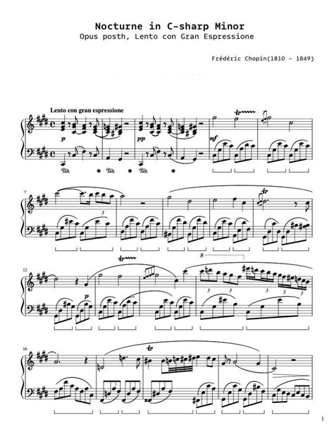 Piano Music Sheets - Nocturnes in C Sharp Minor Opus Posthumous Lento ...