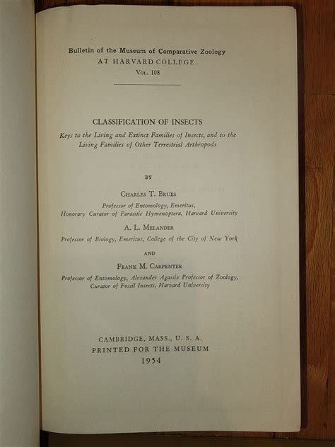 Classification of Insects, Keys to the living and extinct families of Insects, and to the Living ...