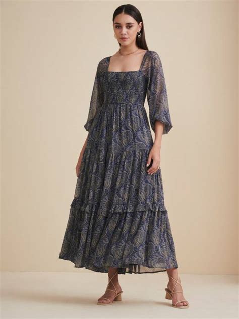 femella Women A-line Blue Maxi/Full Length Dress - Buy femella Women A ...