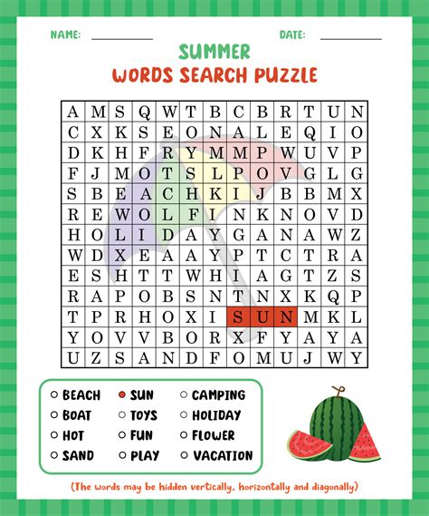 Word search game summer word search puzzle worksheet for learning ...