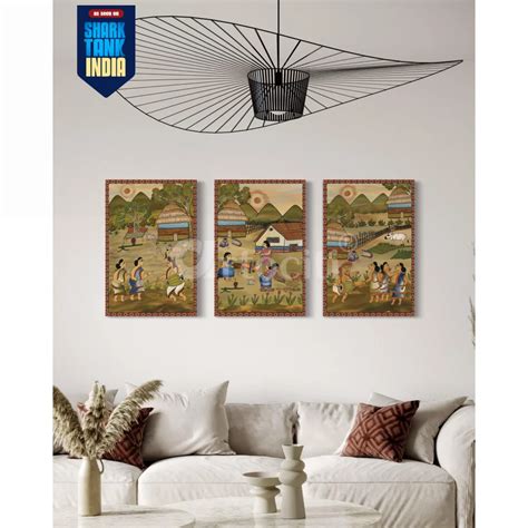 Set of 3 Tribal Dance | Village Life Canvas Paintings | Premium Giclee