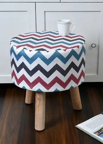 Pouffe: Zig Zag Blue Pouffe With Digital Print – Studio GKW