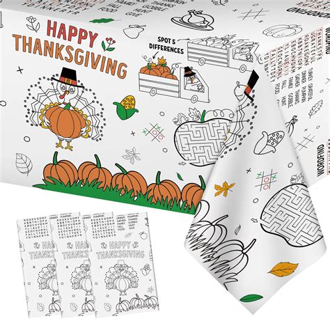 Snapklik.com : 3 Pack Thanksgiving Coloring Tablecloth For Kids, Happy ...