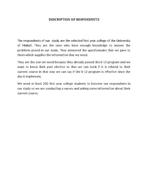 Description OF Respondents - DESCRIPTION OF RESPONDENTS The respondents of our study are the ...