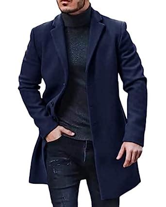 Buy CHROES® Men's Trench Coat Slim Fit Notch Lapel Single Breasted Top ...