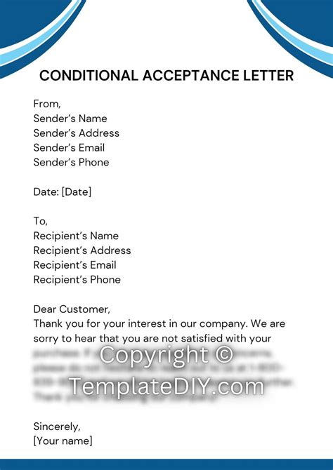 Conditional Acceptance Letter Sample Template Examples