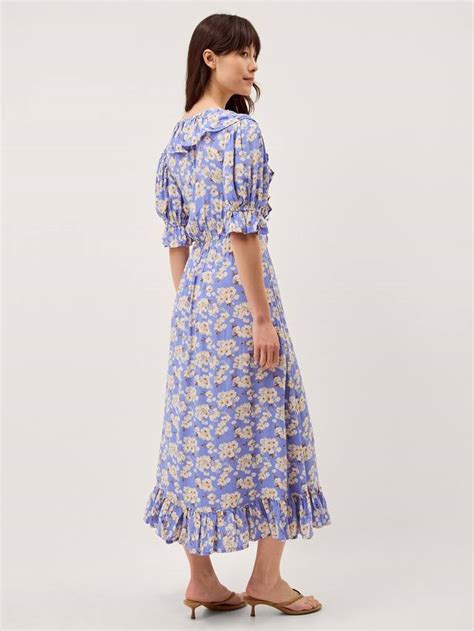 Monsoon Sian Ruffle Floral Dress, Blue/Multi