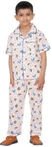 softhug Boys Printed White, Blue Top & Pyjama Set Price in India - Buy ...